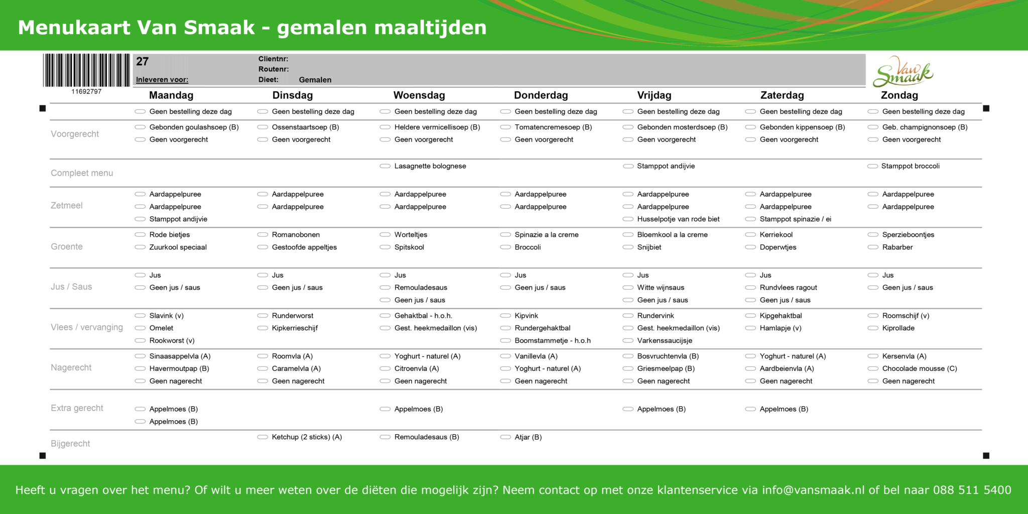 Menukaart gemalen maaltijden