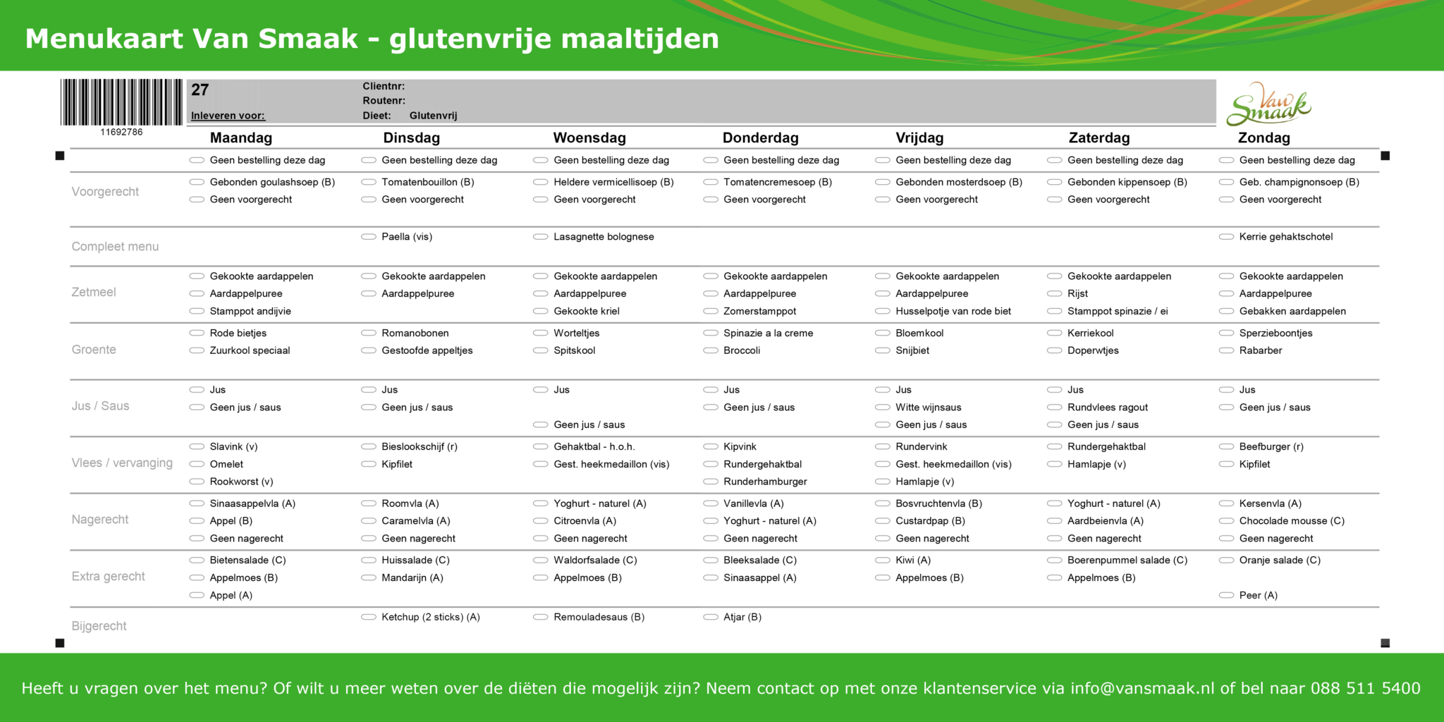 Menukaart Van Smaak - glutenvrije maaltijden